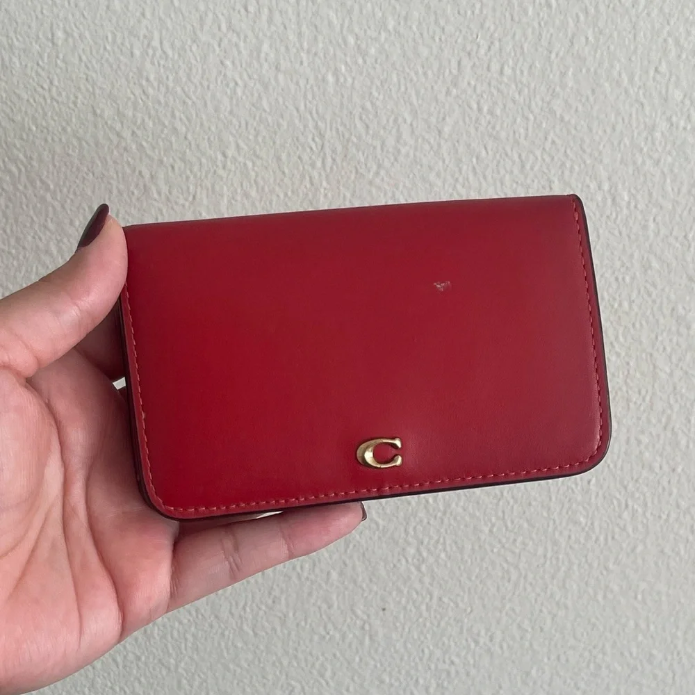 Coach Scarlet Card Wallet with Gold Accent - Picture 1 of 5